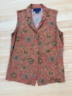 Charter Club Coral Floral Sleeveless Button-Down Top